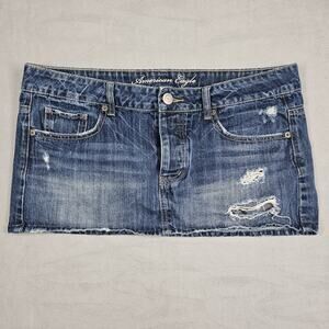 Y2K American Eagle Denim Micro Mini Skirt Sz 10 Grunge Coquette Festival Preppy